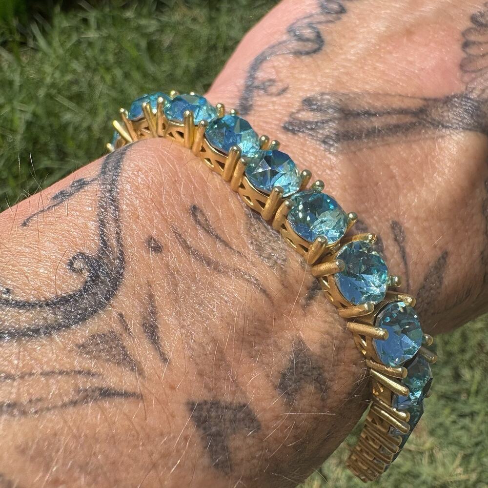 Park Lane Impressions Turquoise Gold Rhinestone Chunky Bracelet Aquamarine EUC
